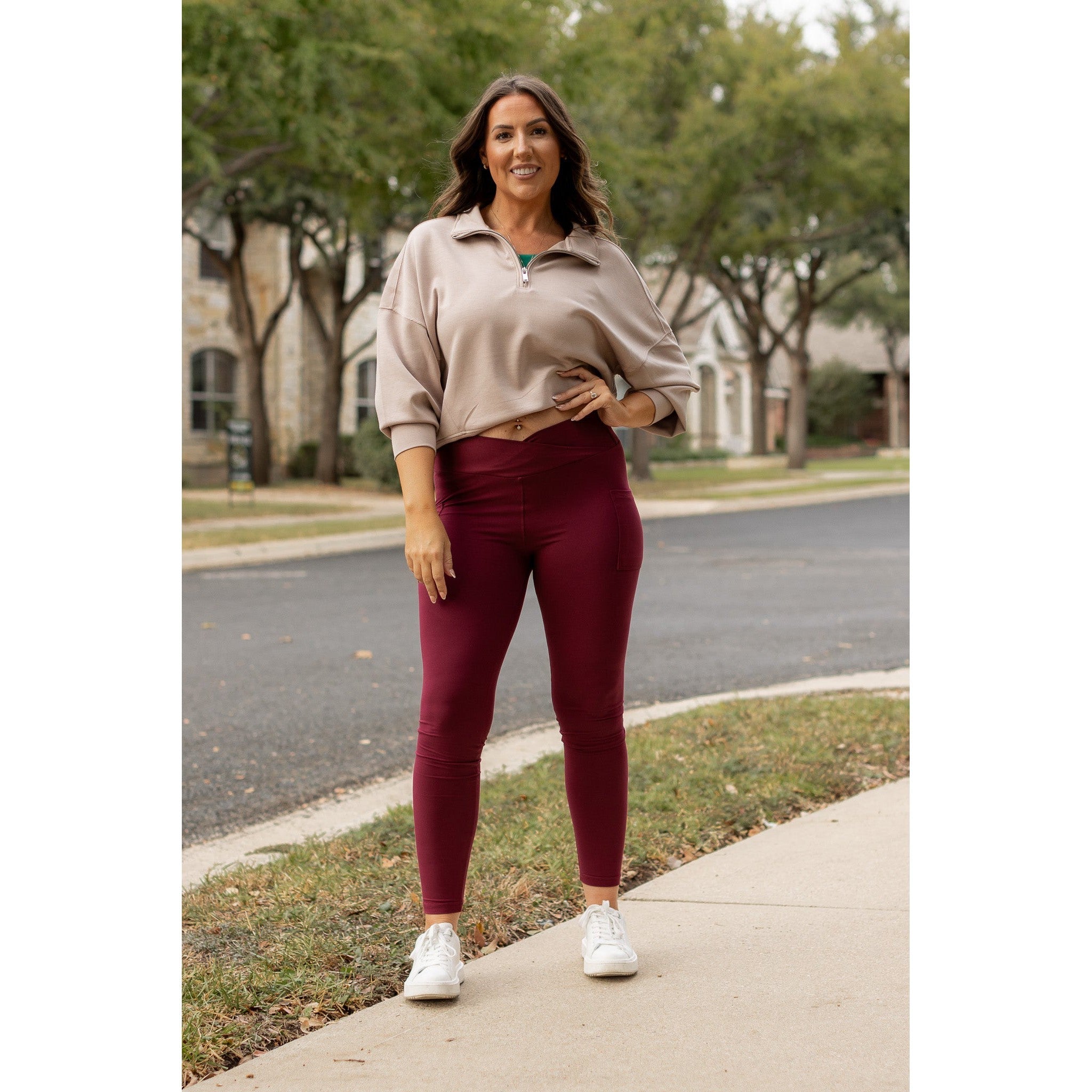 *Ready to Ship | The Molly - MAROON Crossover Full Length Leggings with Pockets  - Luxe Leggings by Julia Rose®