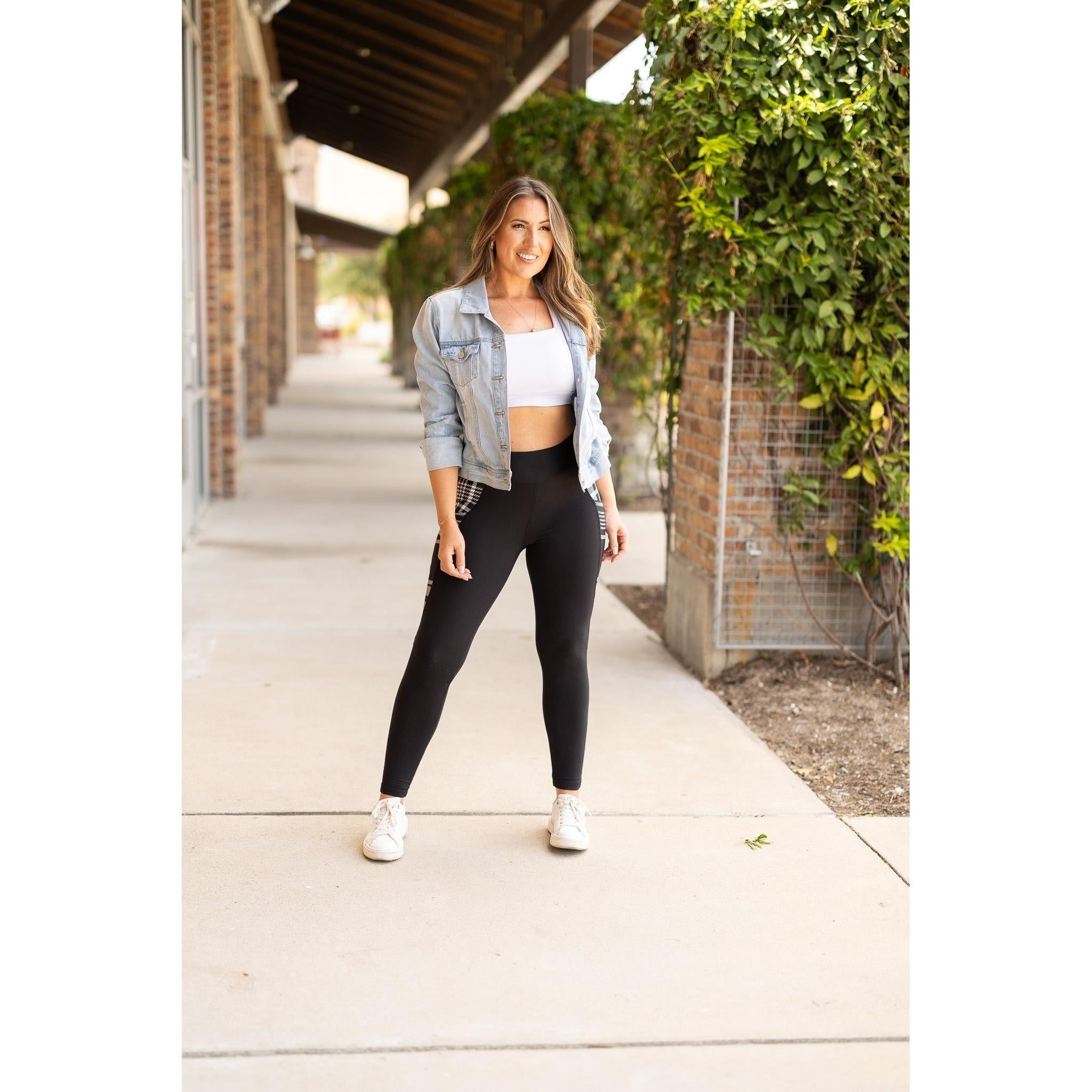 Ready to Ship | The Gabby - Black And White Plaid Panel Leggings