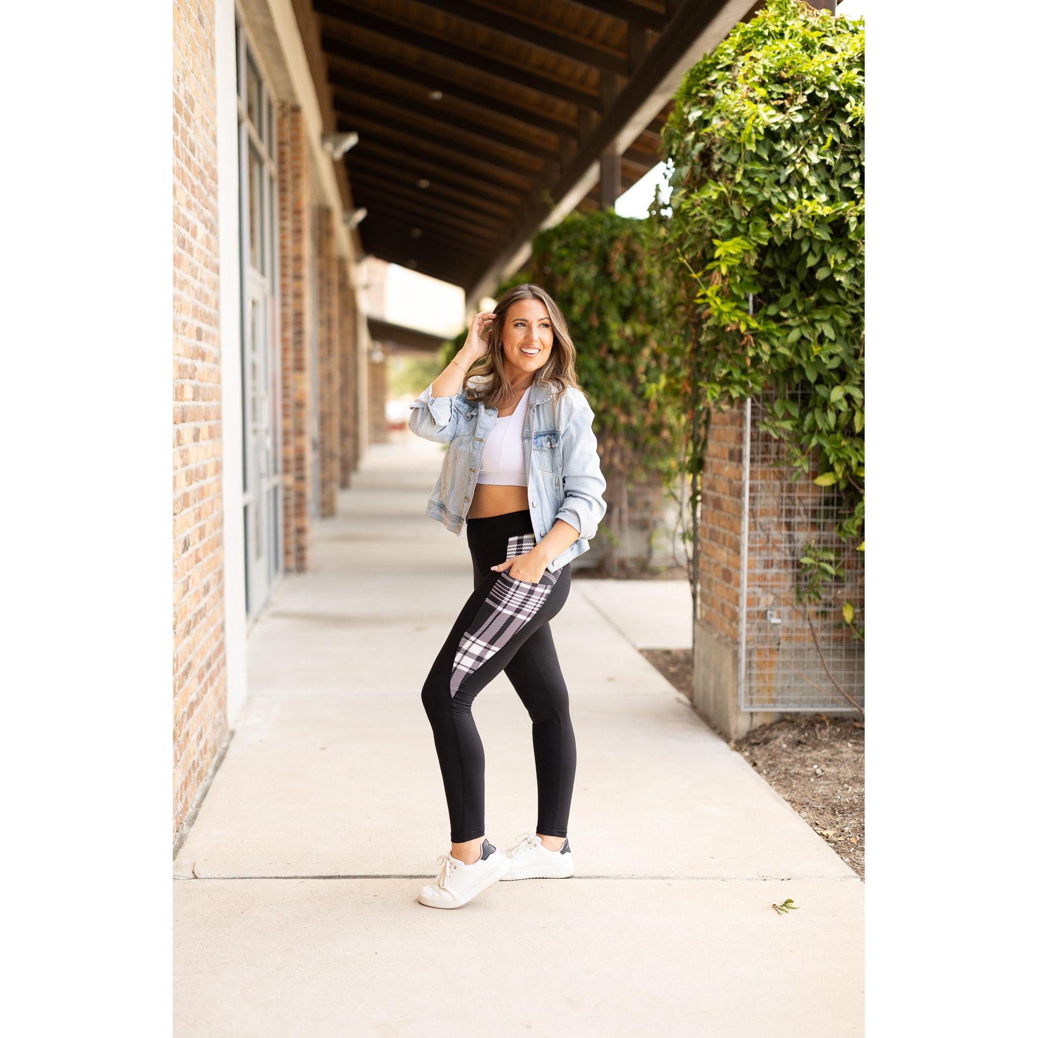 Ready to Ship | The Gabby - Black And White Plaid Panel Leggings