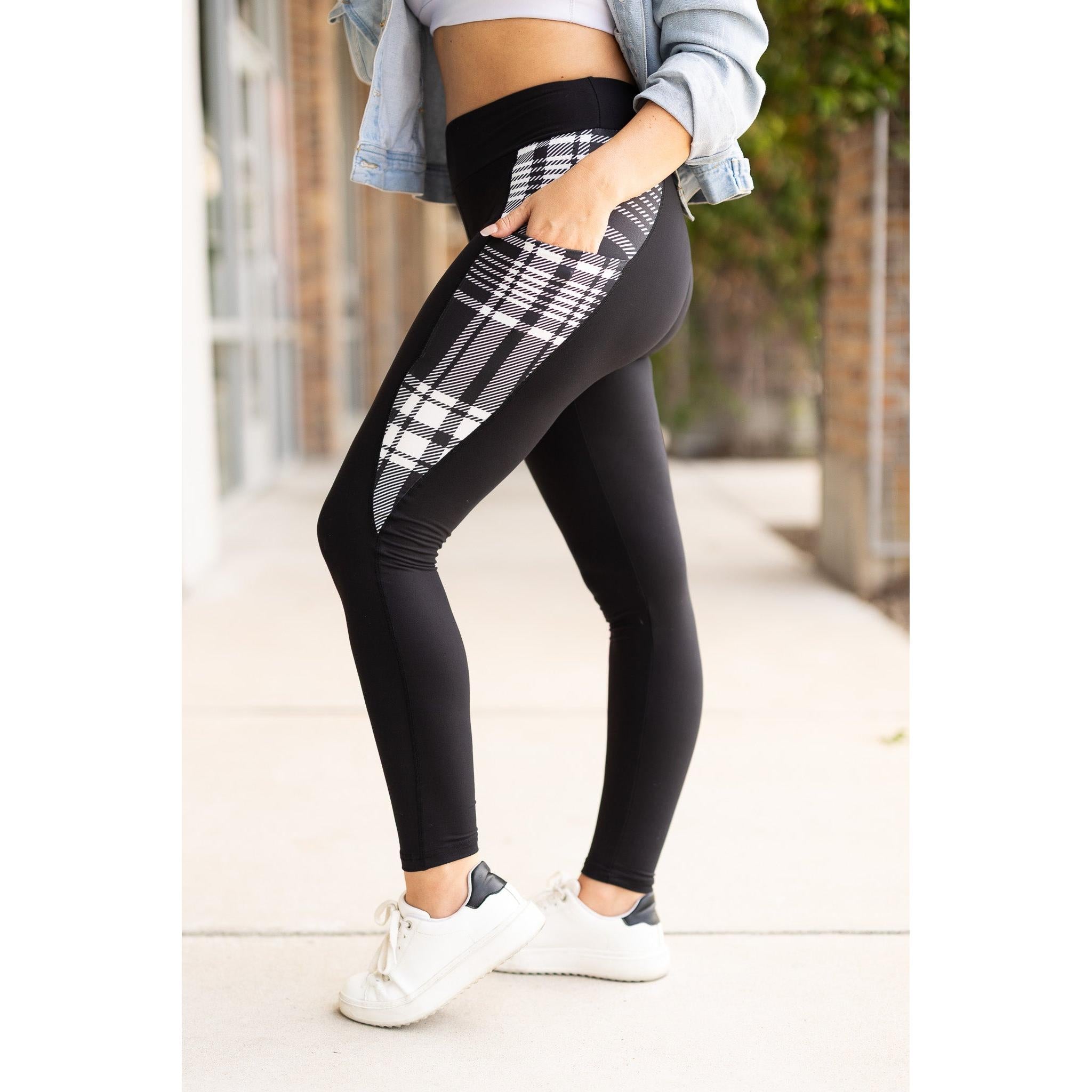 Ready to Ship | The Gabby - Black And White Plaid Panel Leggings