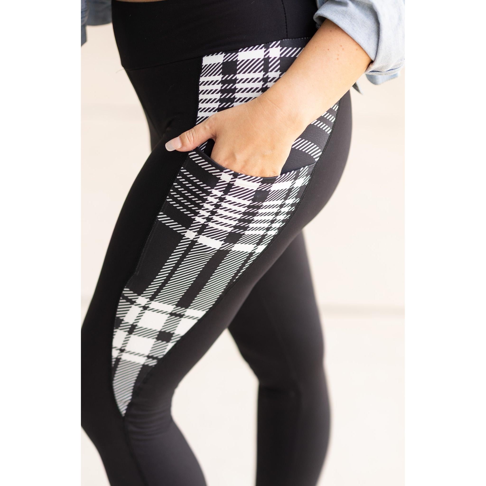 PreOrder | The Gabby - Black And White Plaid Panel Leggings