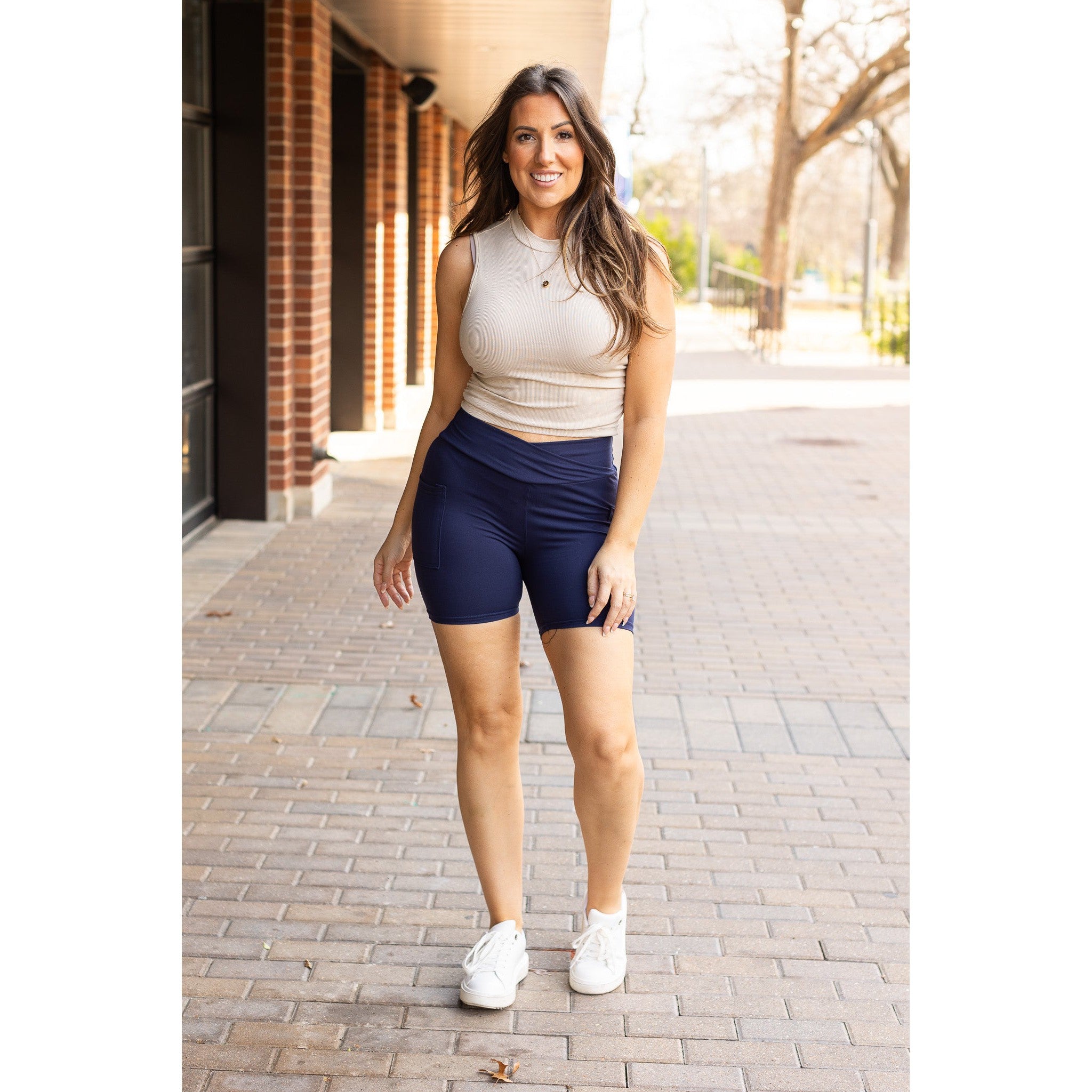 Julia Rose The Abby navy crossover 5-inch biker shorts high-waisted women’s shorts