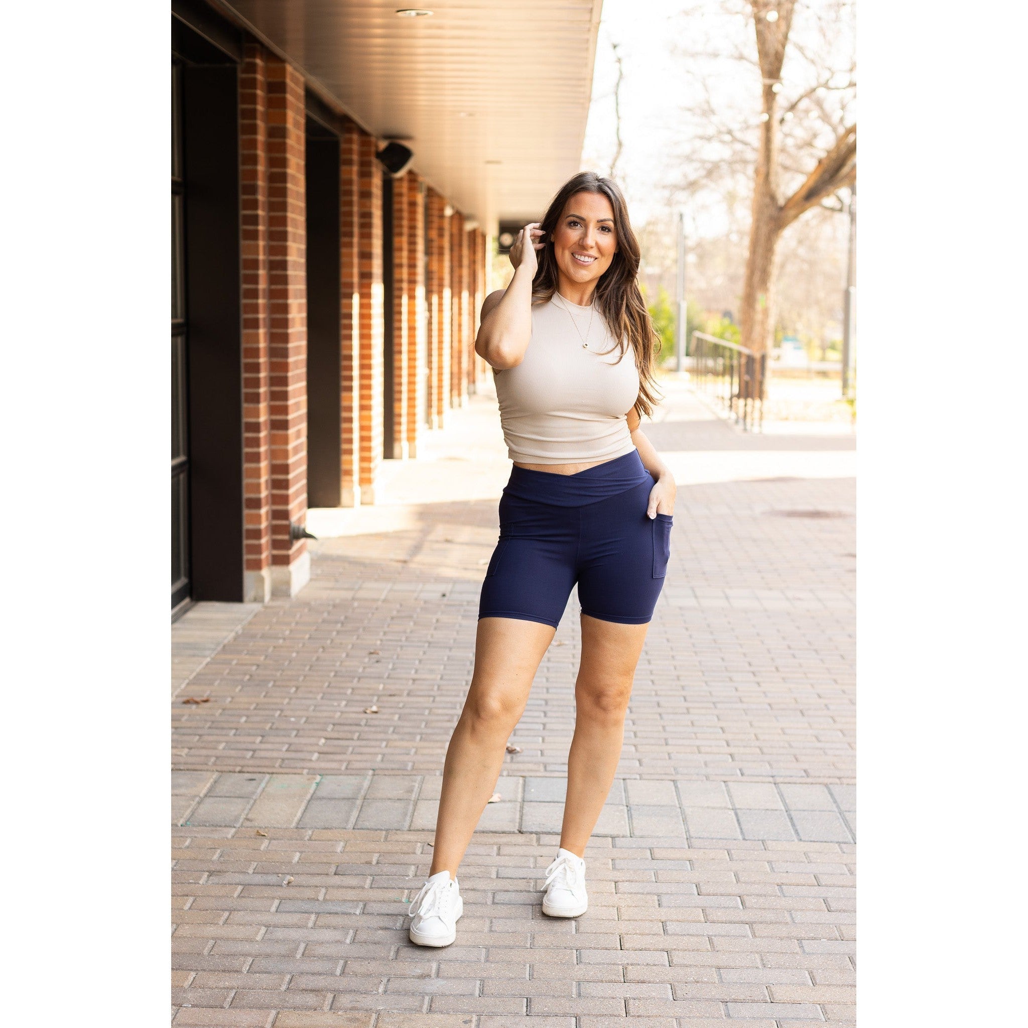 Julia Rose The Abby navy crossover 5-inch biker shorts high-waisted women’s shorts