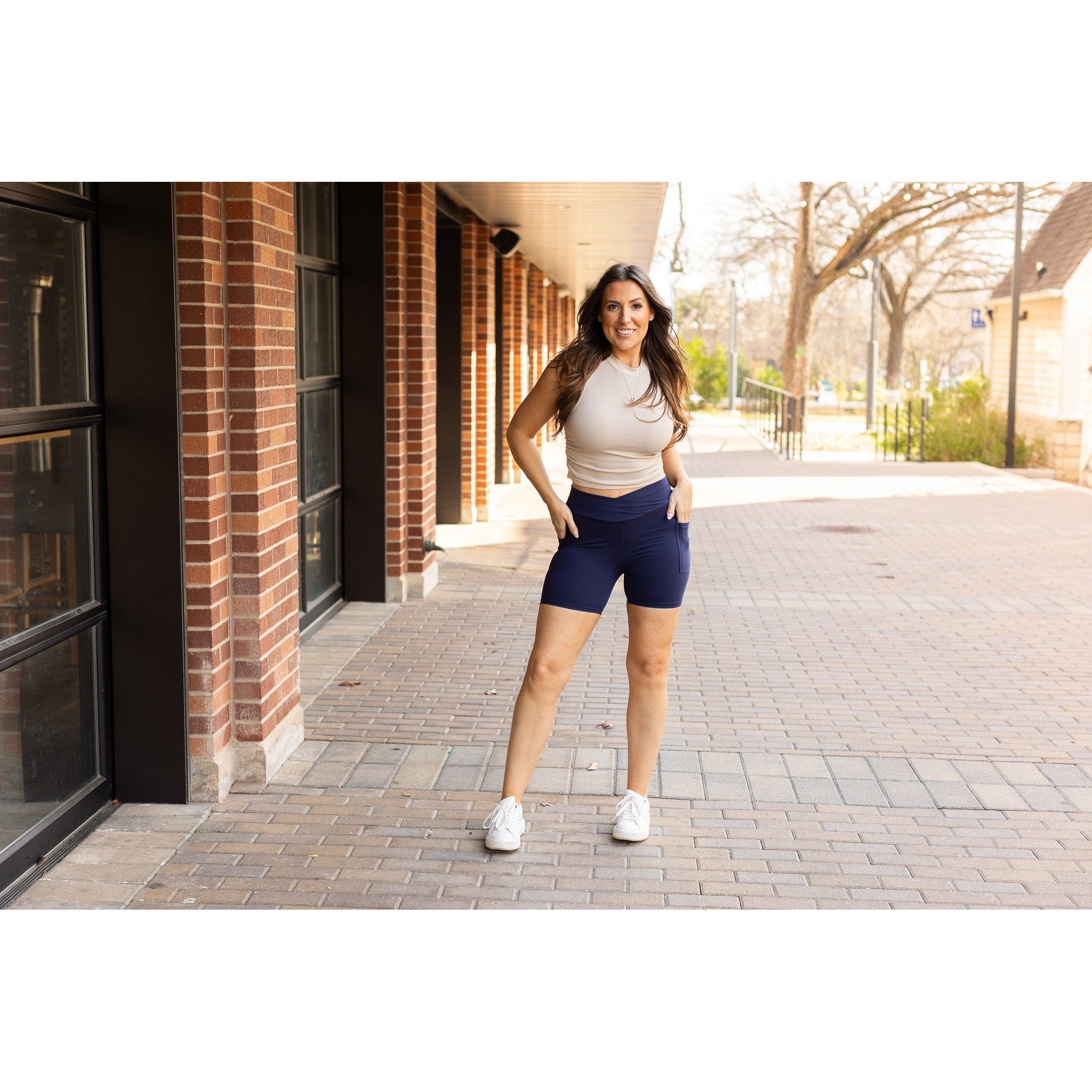 Julia Rose The Abby navy crossover 5-inch biker shorts high-waisted women’s shorts