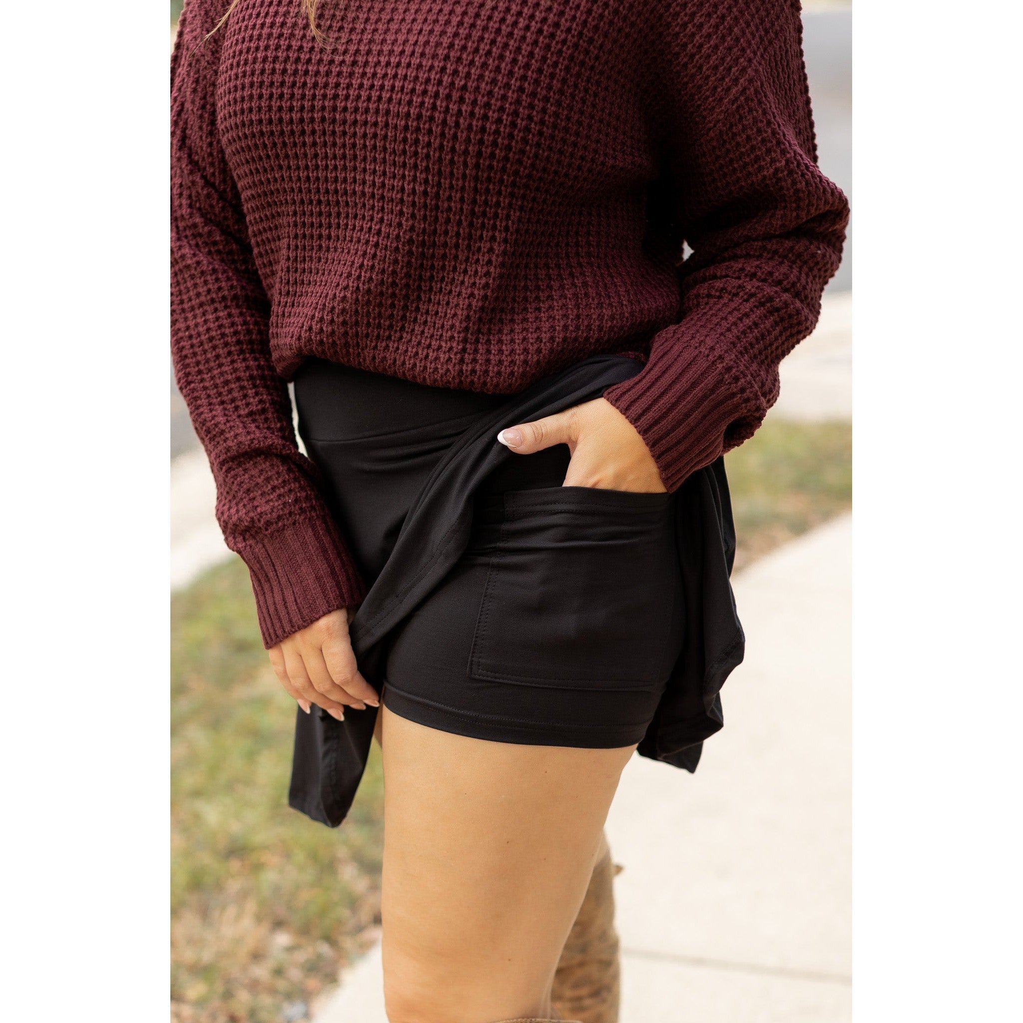 Julia Rose The Brielle black skort, Women wearing black skort with built-in shorts