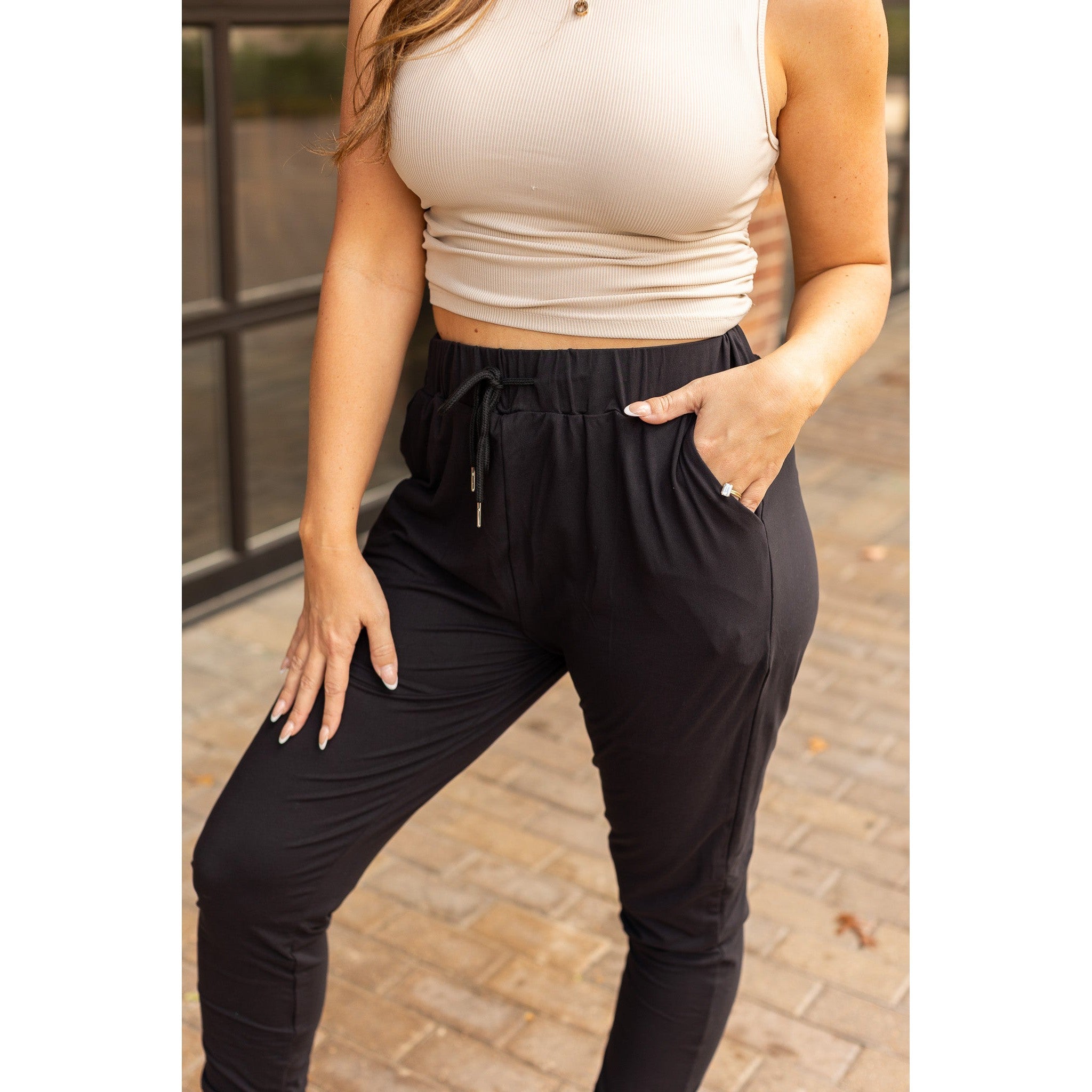 Julia Rose The Reagan black joggers, Women wearing black joggers Luxe Leggings by Julia Rose
