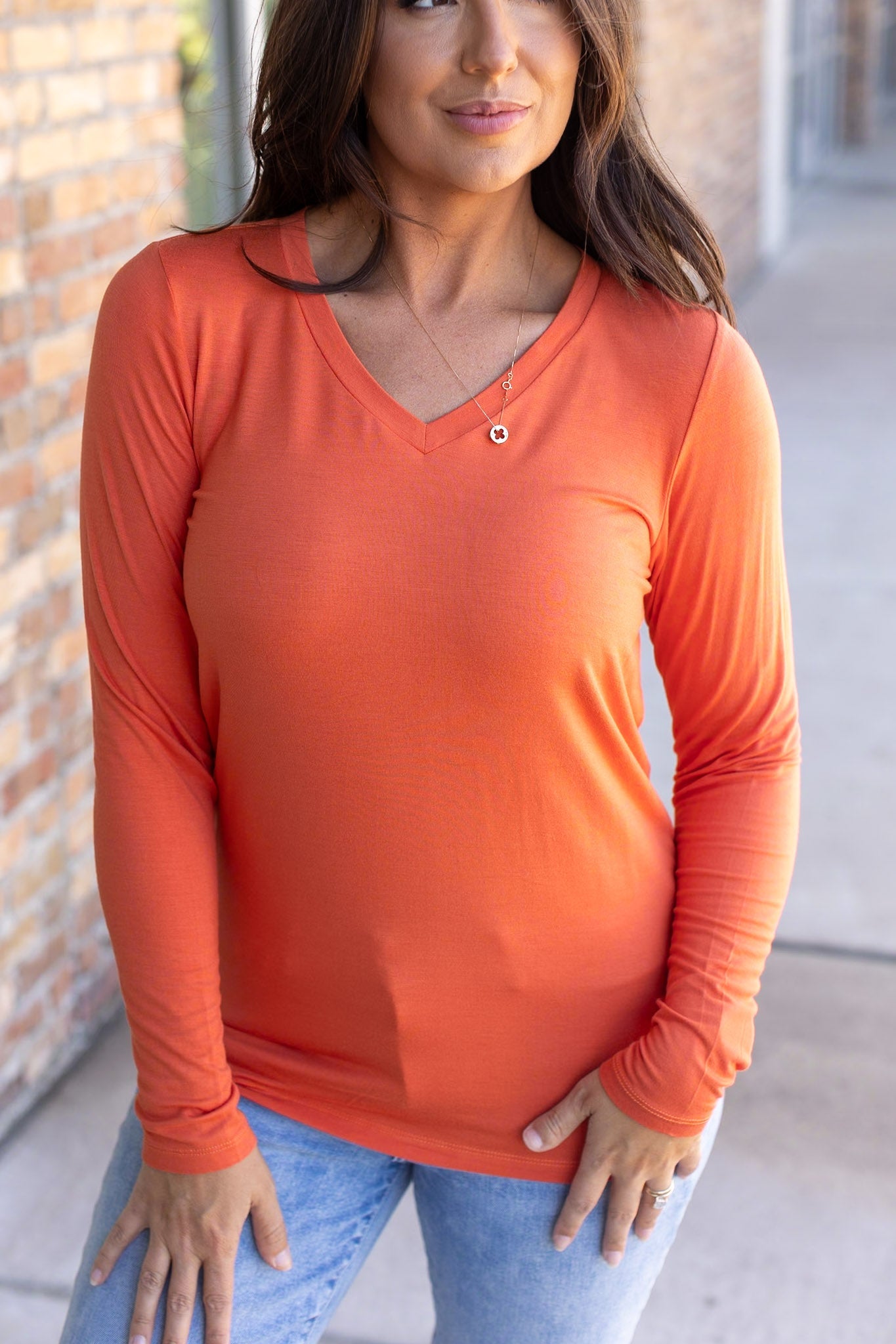 Larissa Long Sleeve - Pumpkin | Women's V-Neck Top