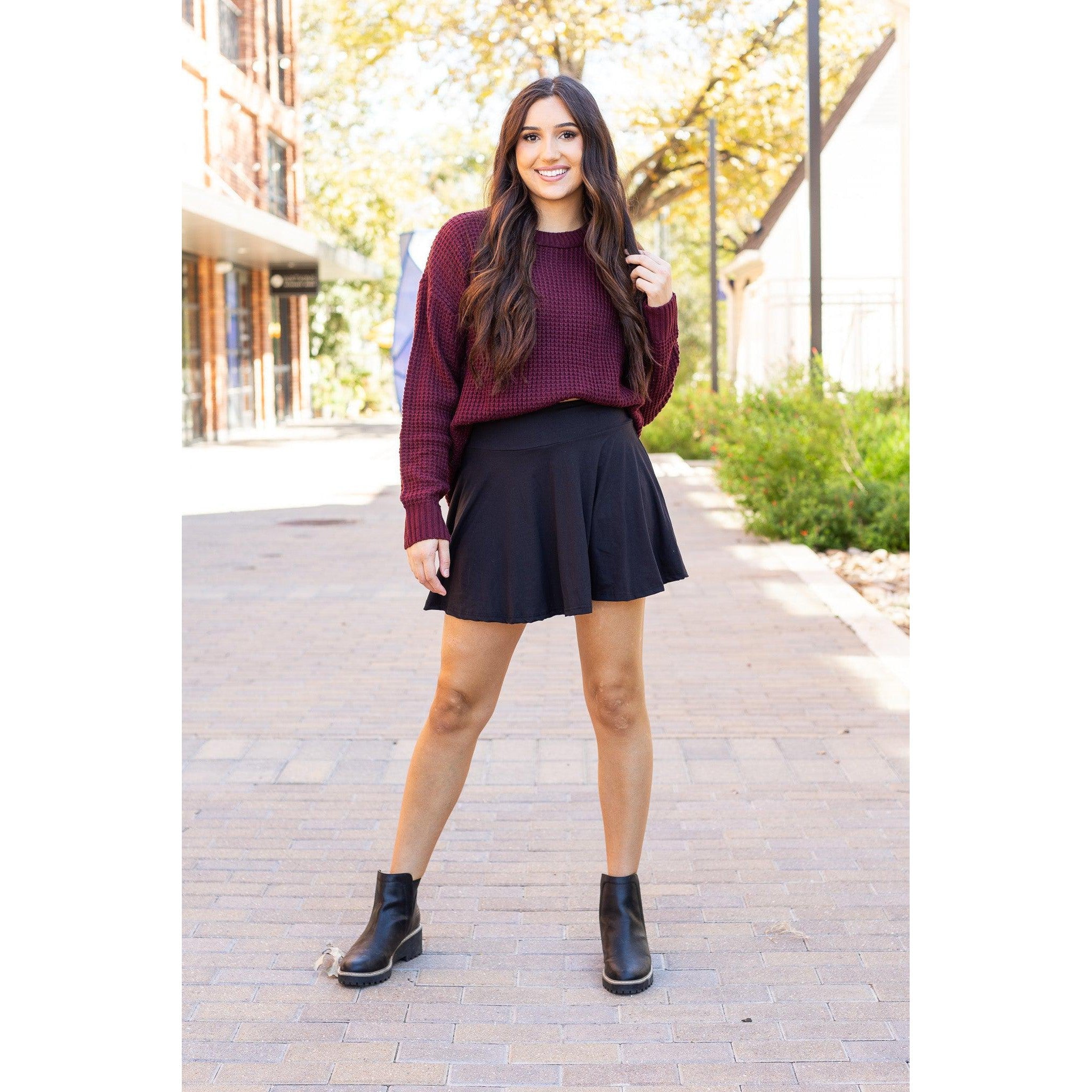 Julia Rose The Brielle black skort, Women wearing black skort with built-in shorts