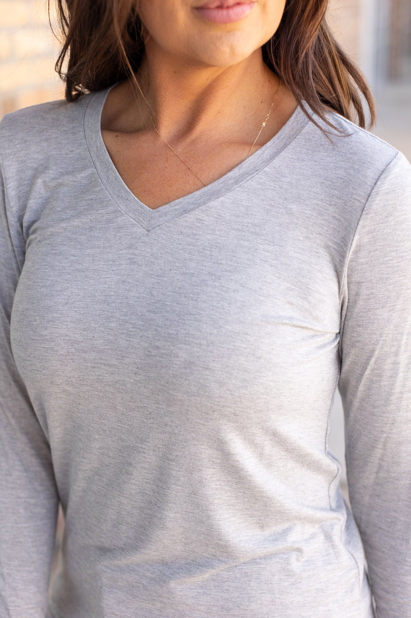 Larissa Long Sleeve - Light Grey | Women's V-Neck Top