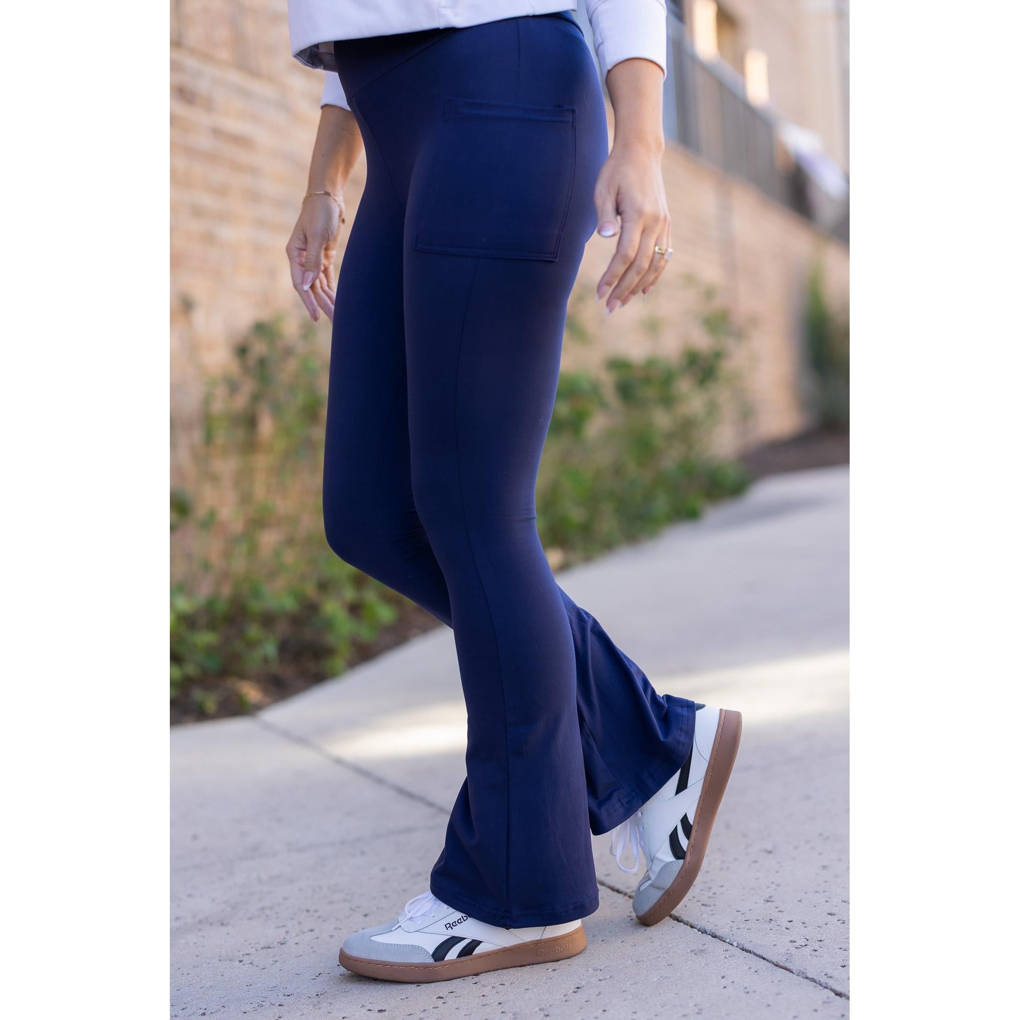“Julia Rose Navy Flare Lounge Pants with pockets and soft stretch fabric