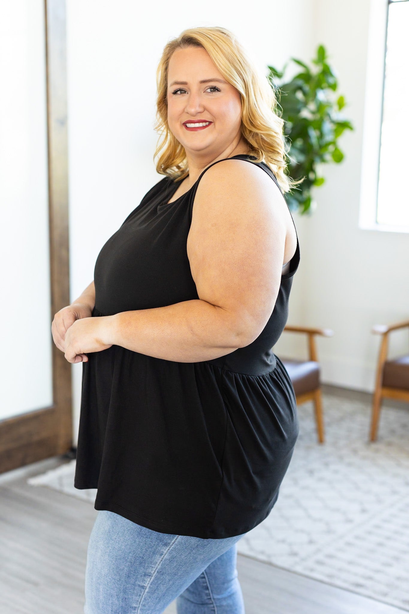 Renee Ruffle Tank - Black | Women's Sleeveless Top