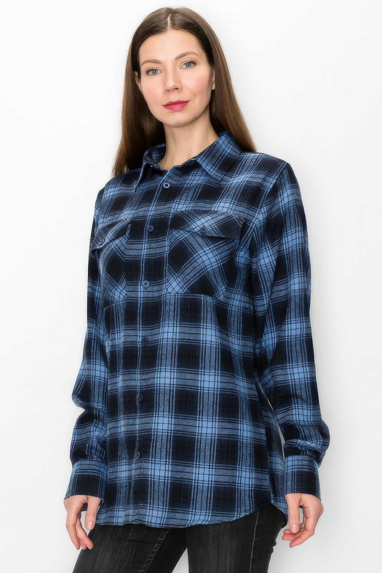 Womens Boyfriend Long Sleeve Checkered Flannel