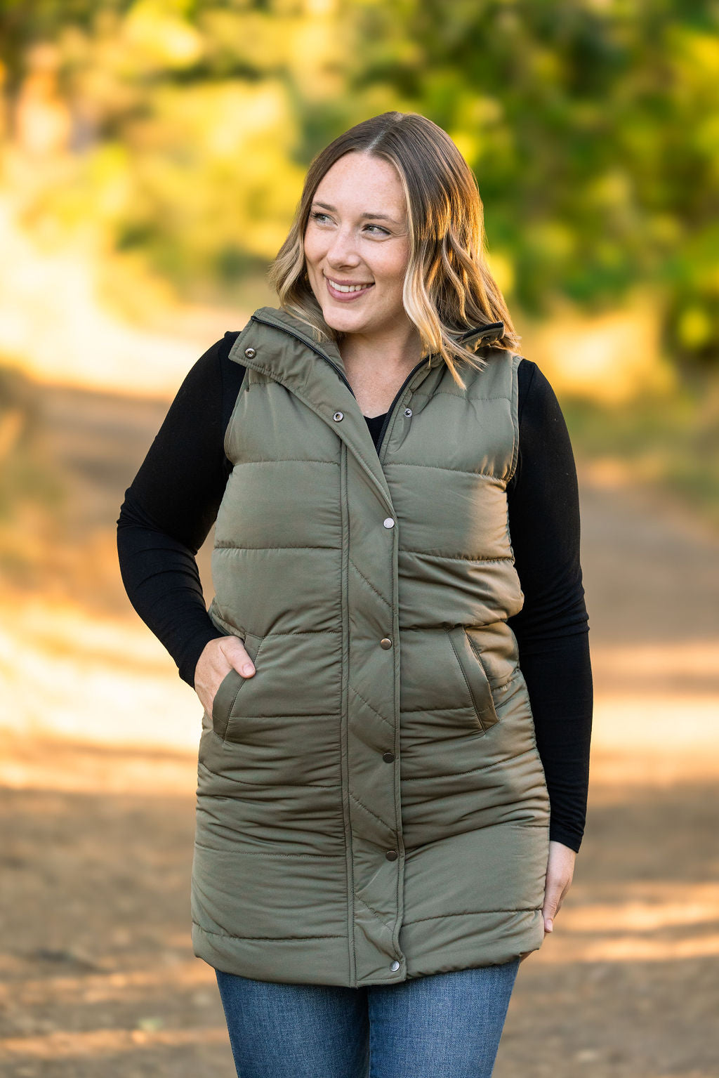 Harlow Long Vest - Olive