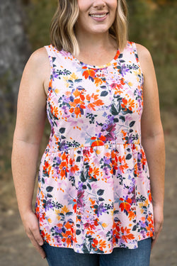 Renee Ruffle Tank - Fall Floral Leaves