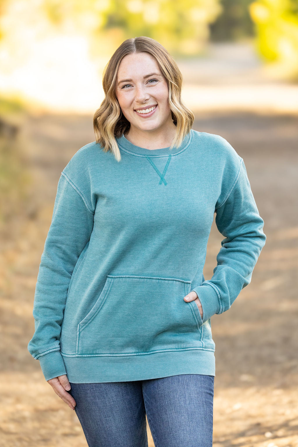 Vintage Wash Pocket Pullover - Teal