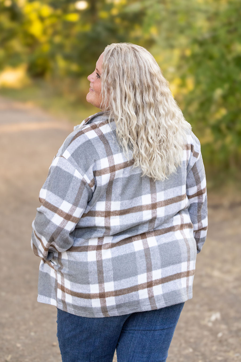 Norah Plaid Shacket - Grey and Tan