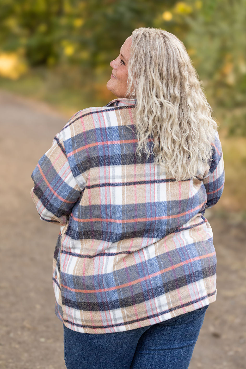 Norah Plaid Shacket - Tan and Blue