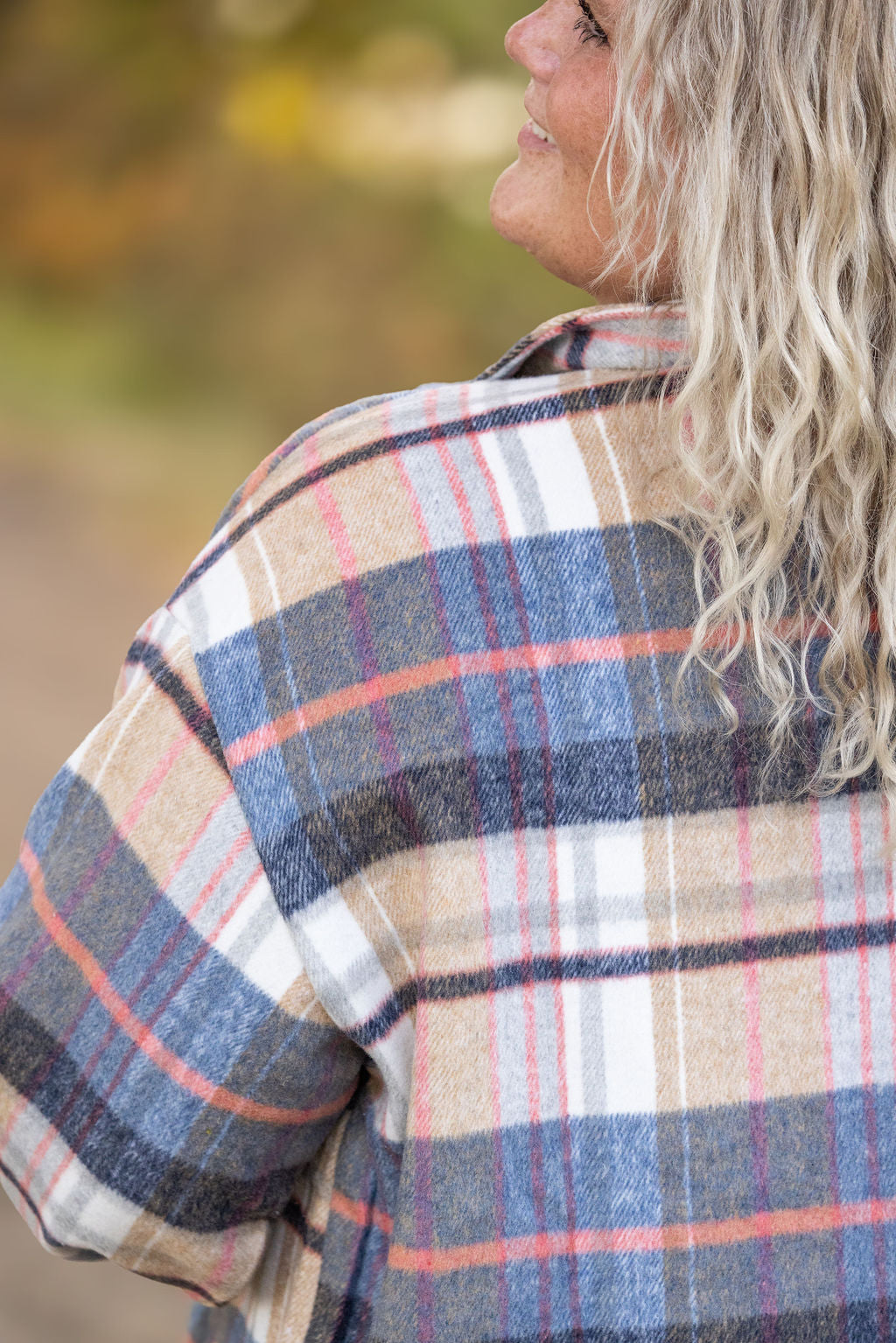 Norah Plaid Shacket - Tan and Blue