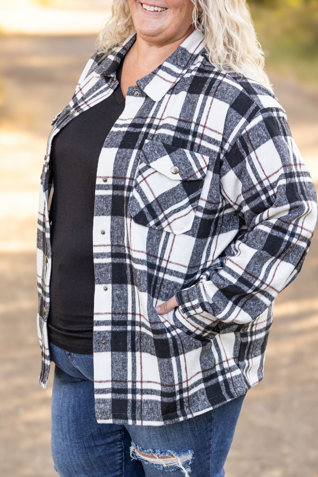 Norah Plaid Shacket - Ivory and Black