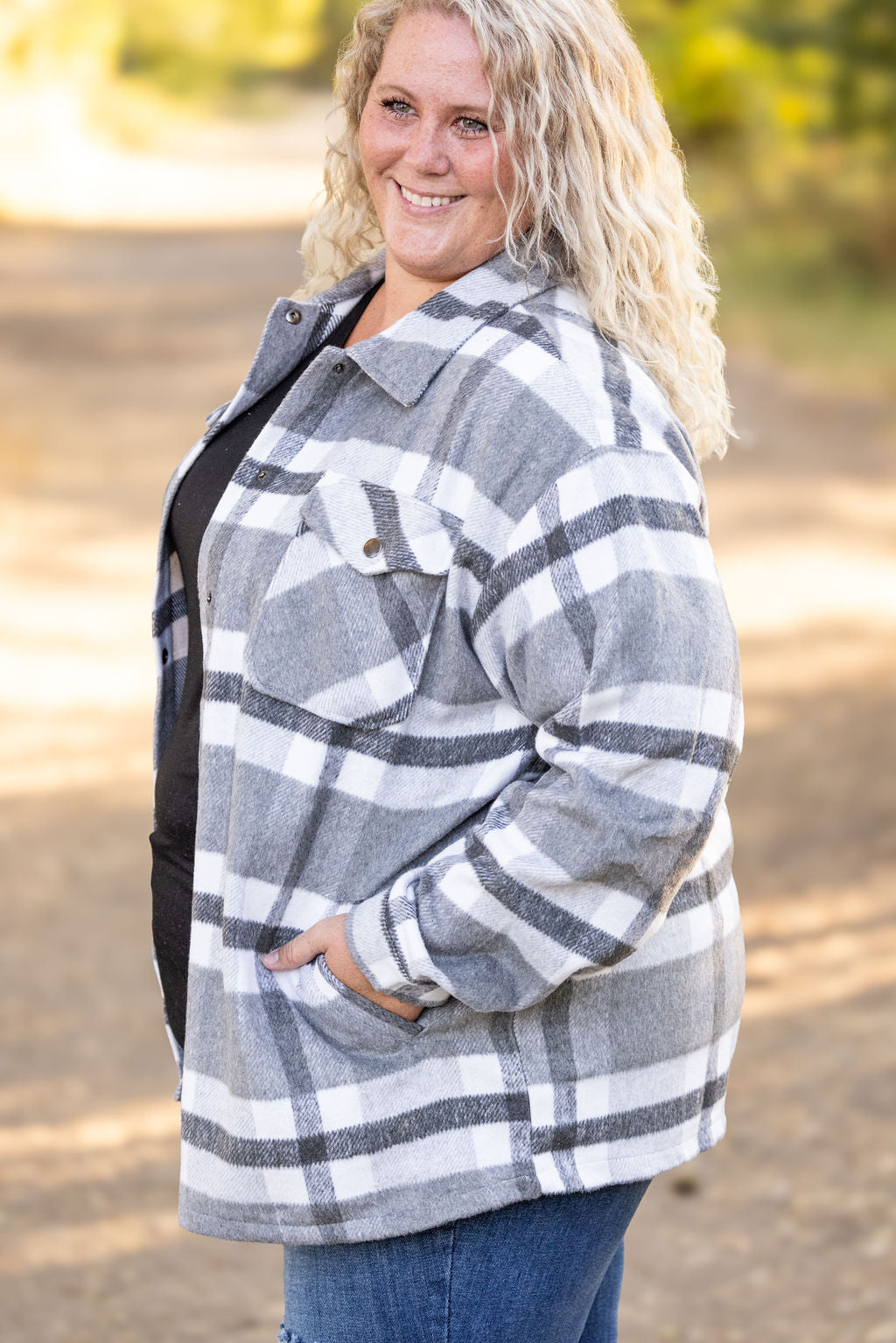 Norah Plaid Shacket - Classic Grey and White