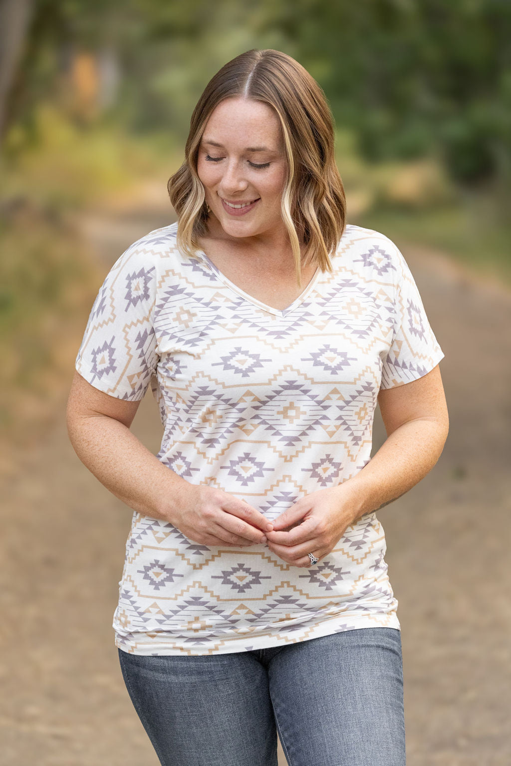 Chloe Cozy Tee - Purple and White Geometric