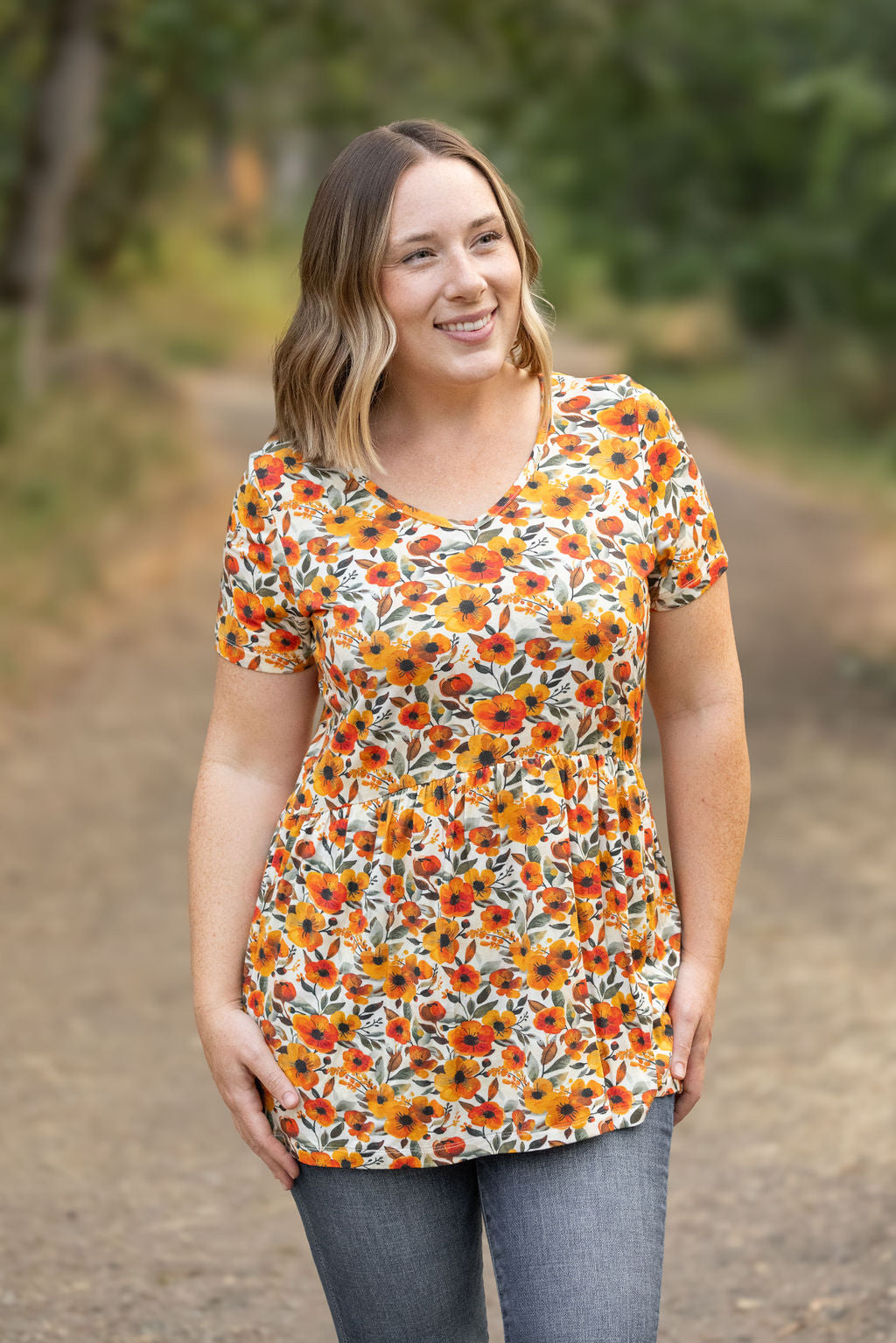 Sarah Ruffle Short Sleeve - Fall Floral