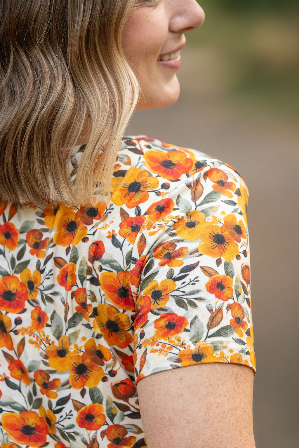 Sarah Ruffle Short Sleeve - Fall Floral