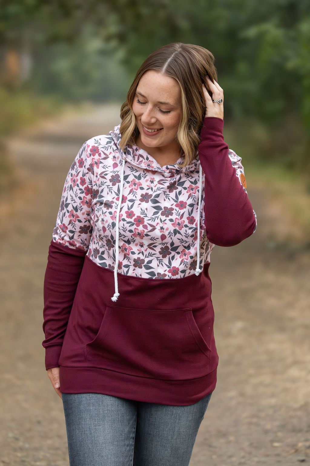 Hailey Pullover Hoodie - Red Floral and Burgundy