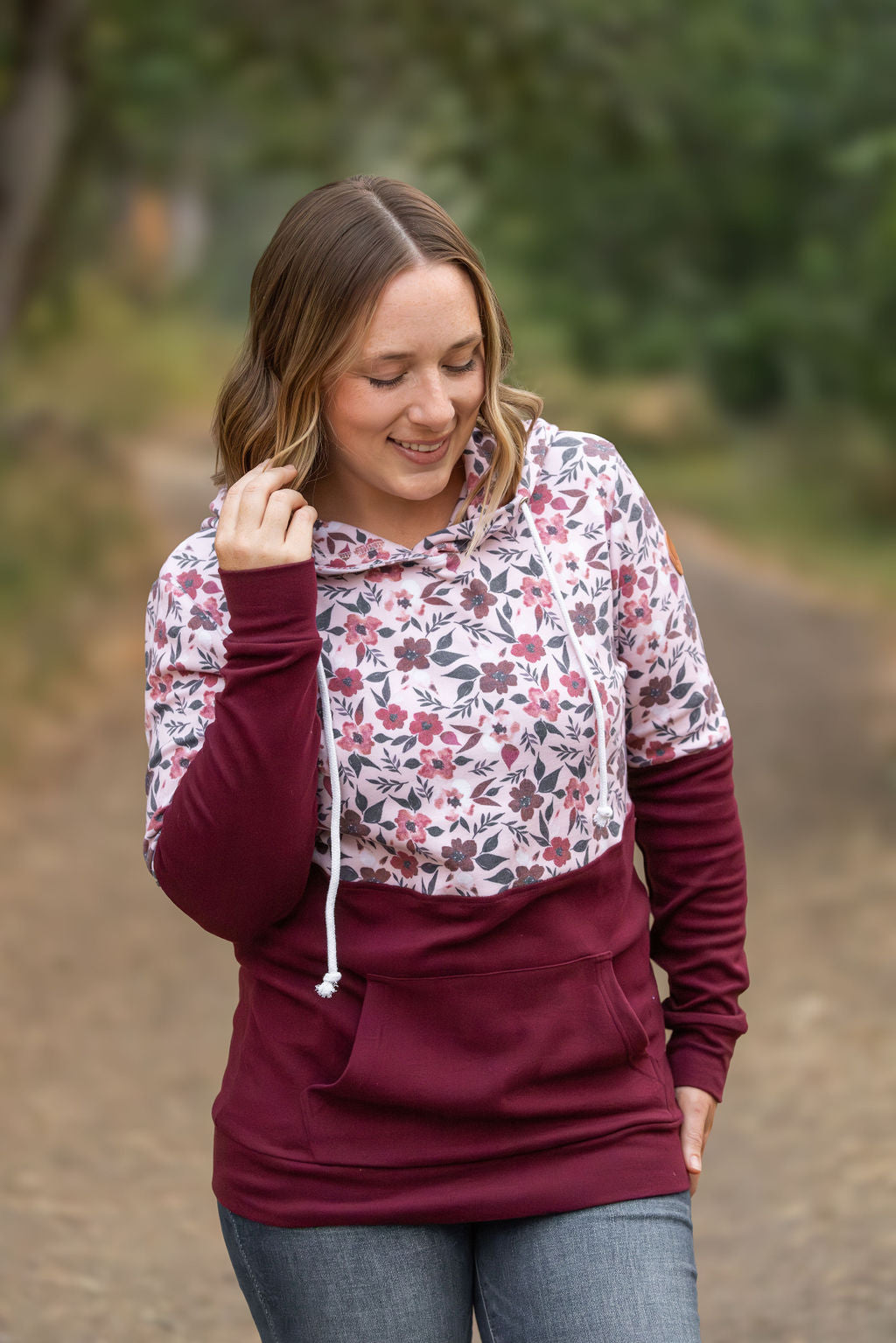 Hailey Pullover Hoodie - Red Floral and Burgundy