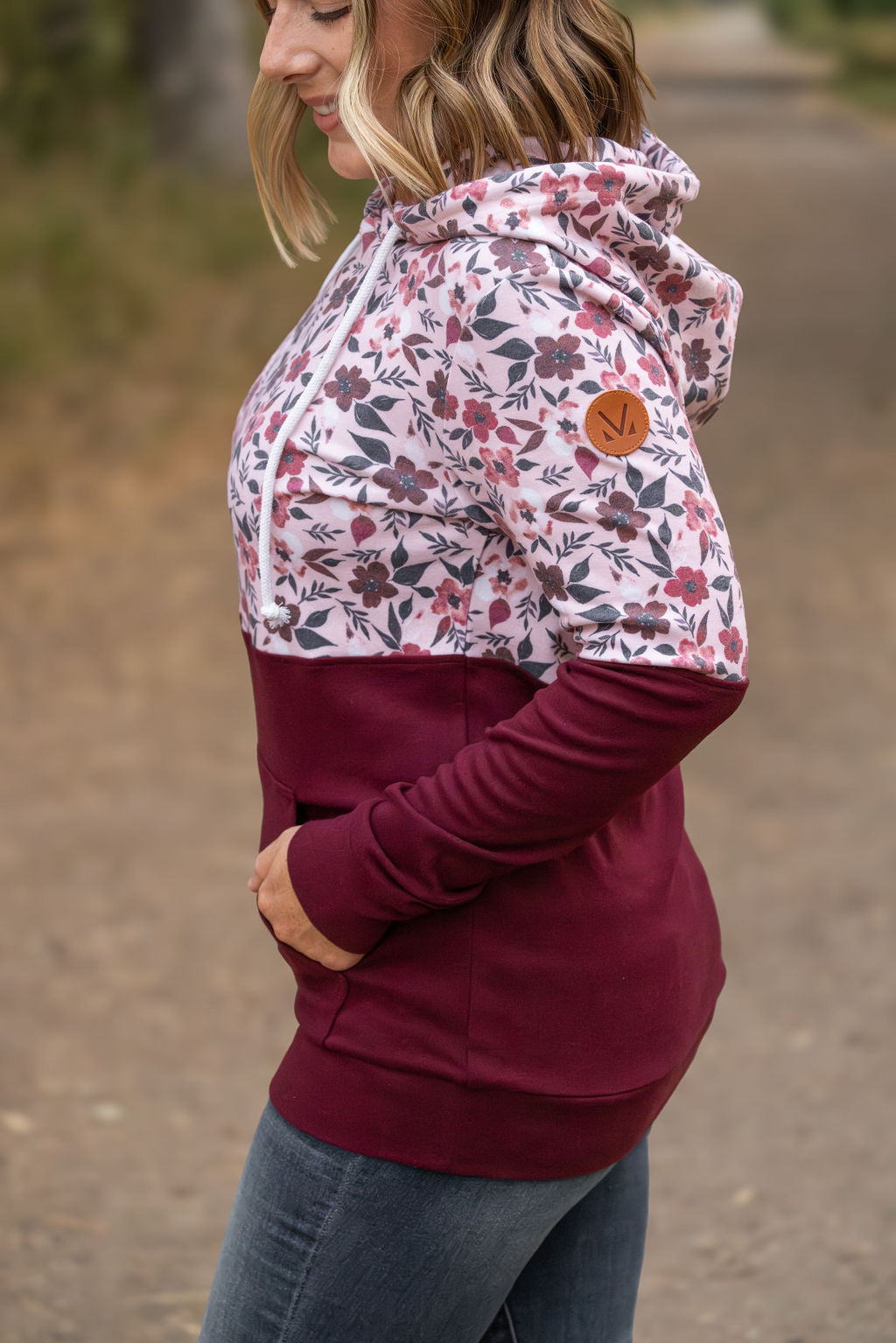 Hailey Pullover Hoodie - Red Floral and Burgundy