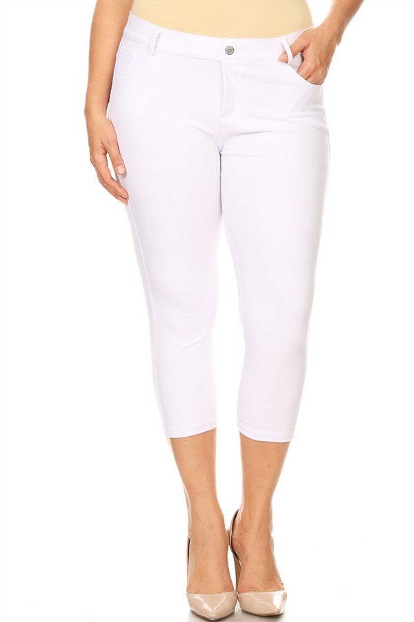 Plus Size Classic Solid Skinny Jeggings - White