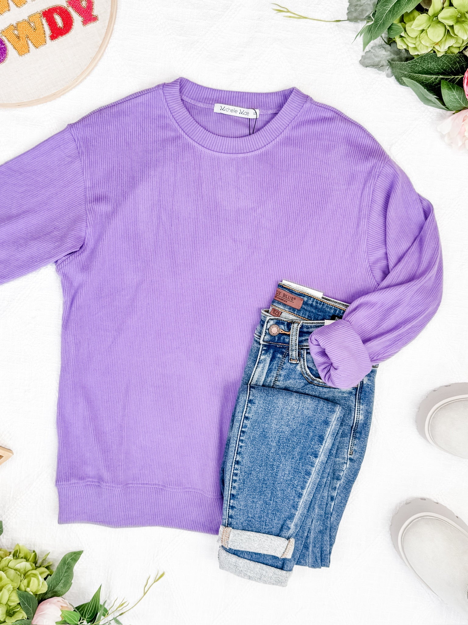 Corrine Ribbed Pullover Top - Purple