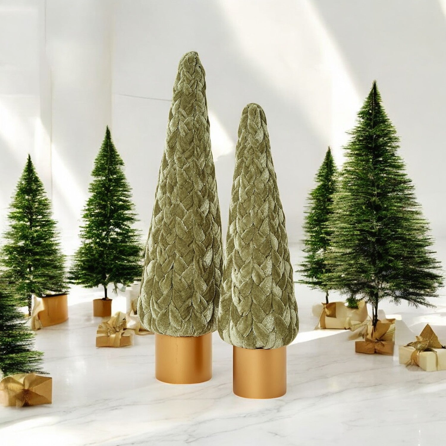 Handmade Velvet Trees in Green & Cream – Large Artificial Christmas Tree Decor
Luxury Christmas Mantle Decorations – Large Velvet Christmas Trees with Elegant Style