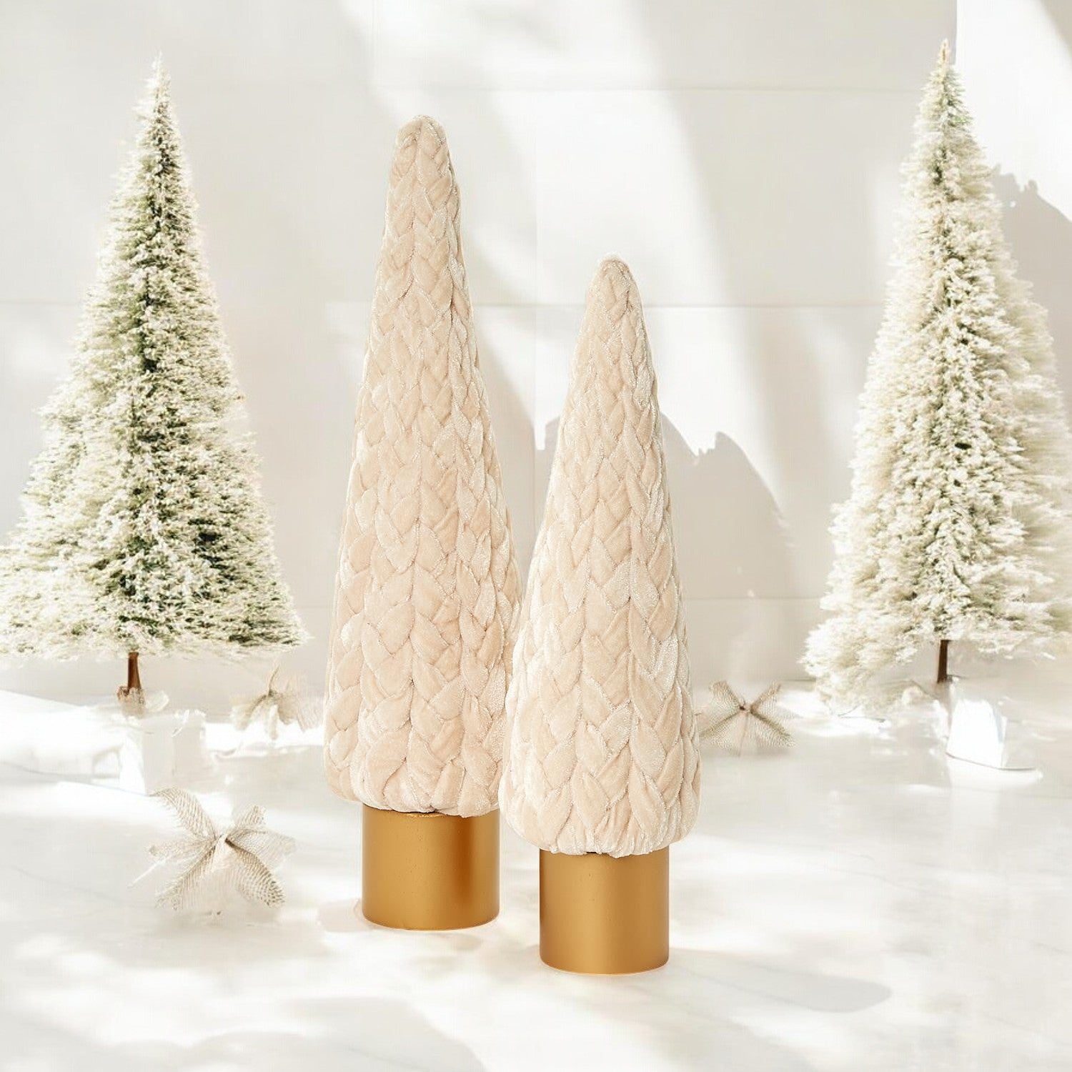 Handmade Velvet Christmas Trees for Elegant Holiday Decor – Green & Cream
Premium Velvet Christmas Trees with Gold Base – Large Faux Holiday Decor