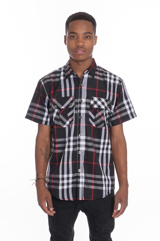 Weiv Men's Casual Short Sleeve Checker Shirts