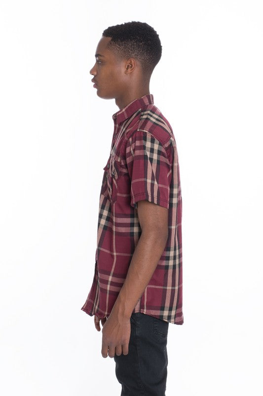 Weiv Men's Casual Short Sleeve Checker Shirts