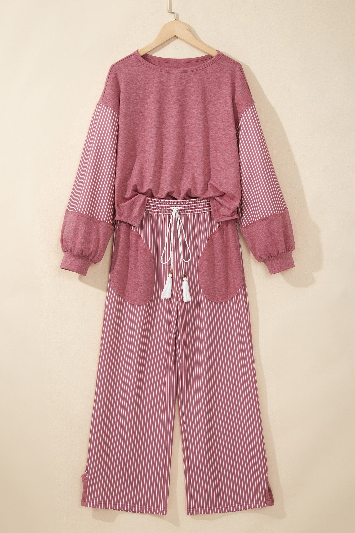 Stripe Patchwork Raw Seam Top & Pants Set