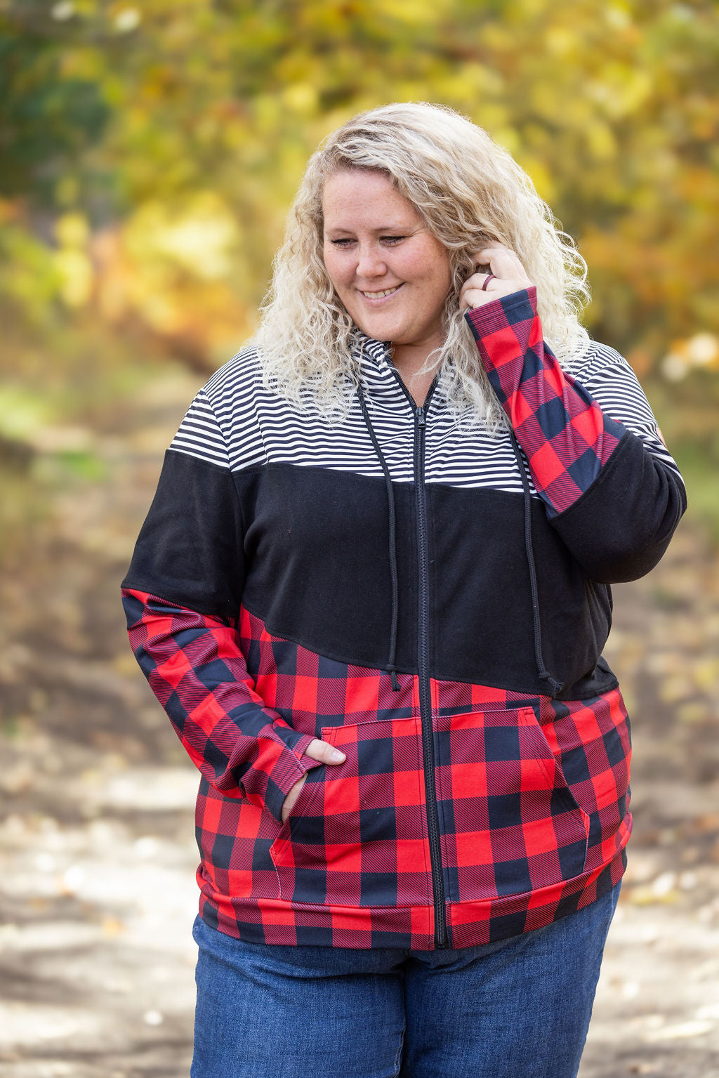 Colorblock Fullzip - Plaid and Stripes