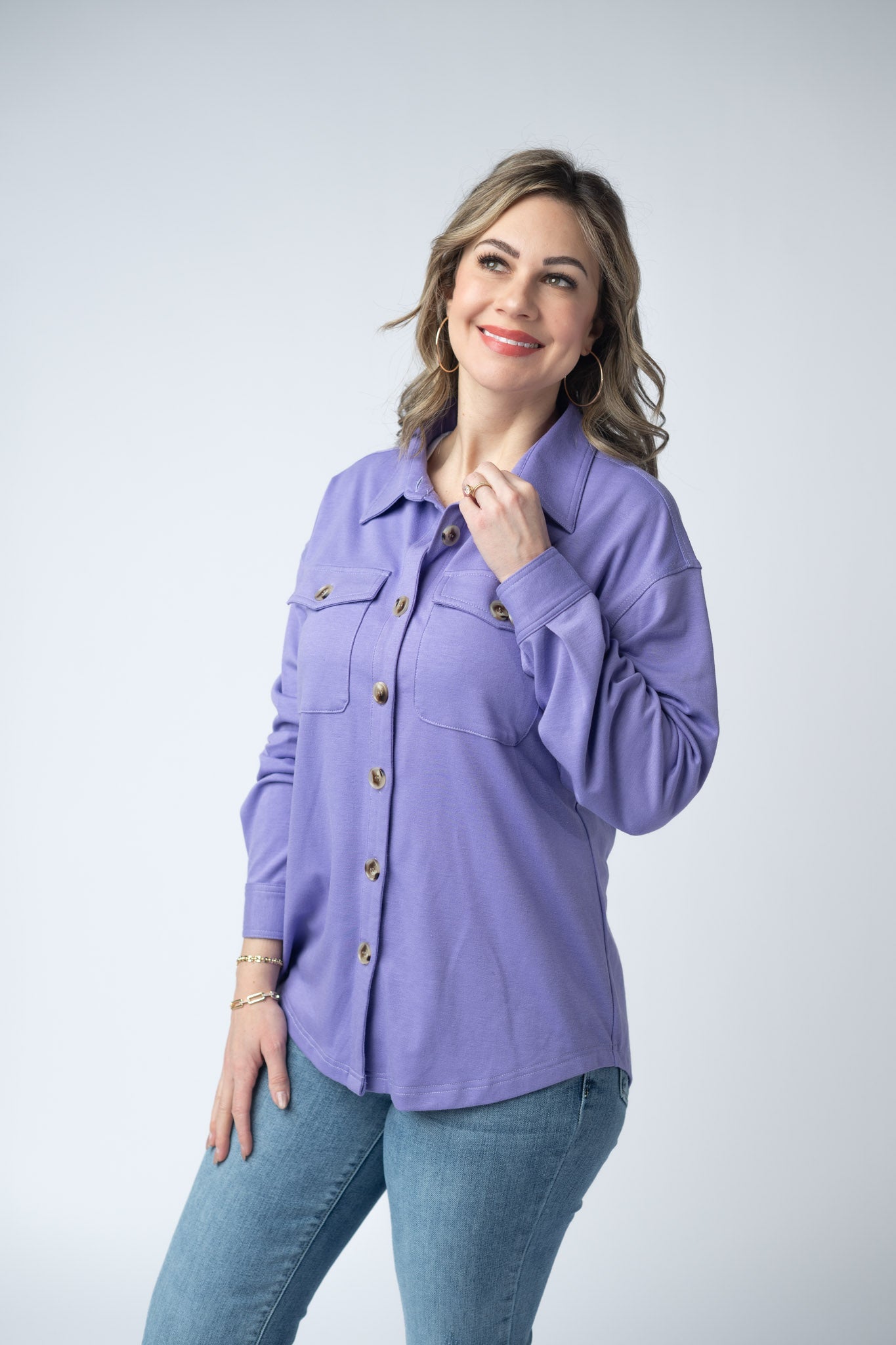 Brenna Button Down Top - Purple