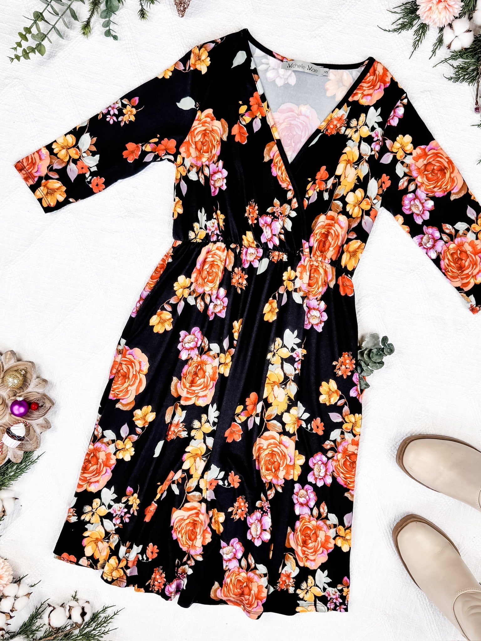 Taylor Dress - Black Fall Floral Mix