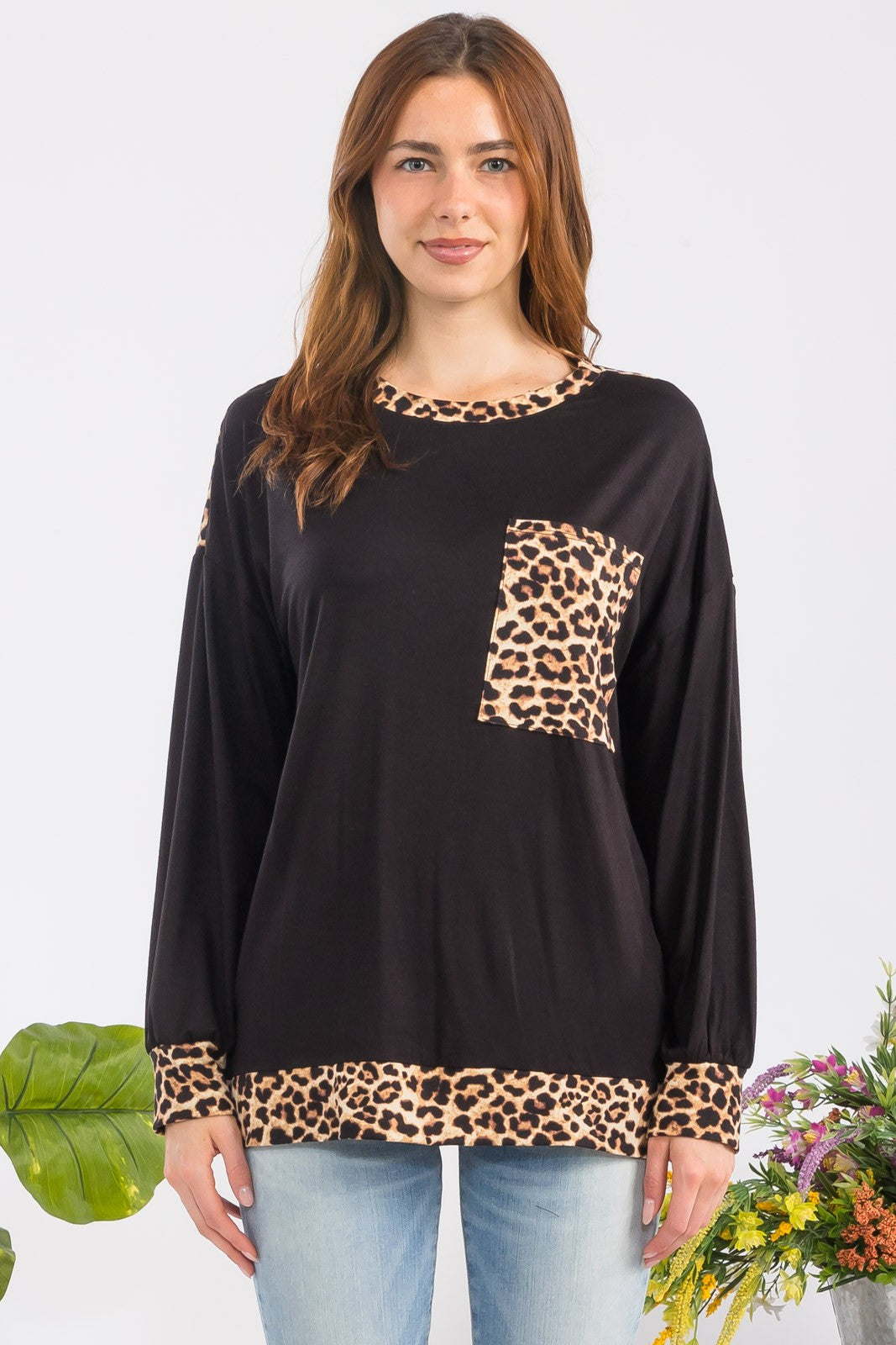 Celeste Full Size Leopard Round Neck Dropped Shoulder T-Shirt