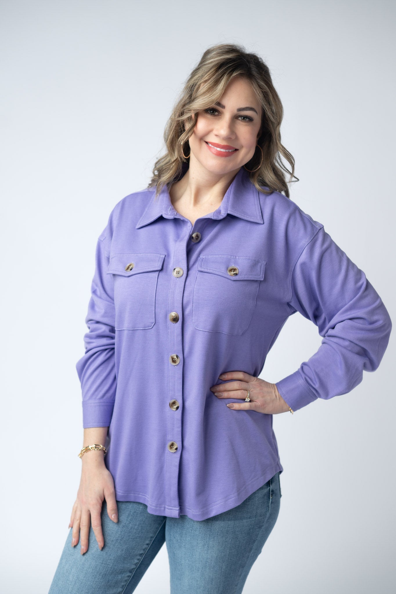 Brenna Button Down Top - Purple