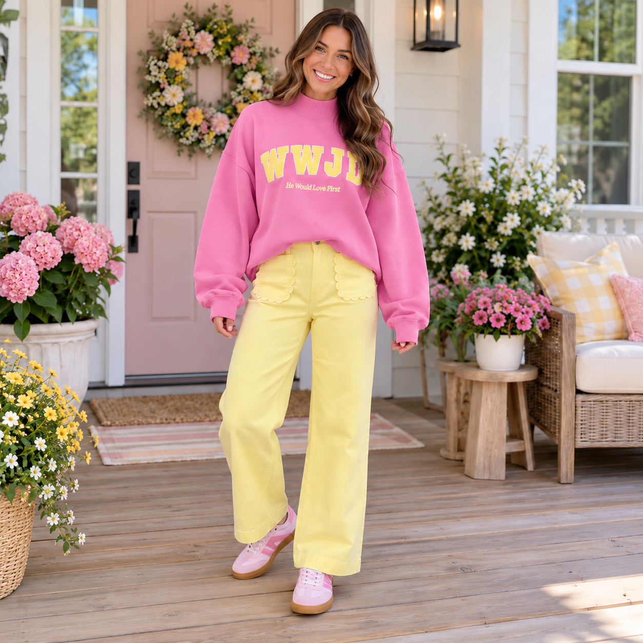 Pink WWJD Embroidered Sweatshirt WTW