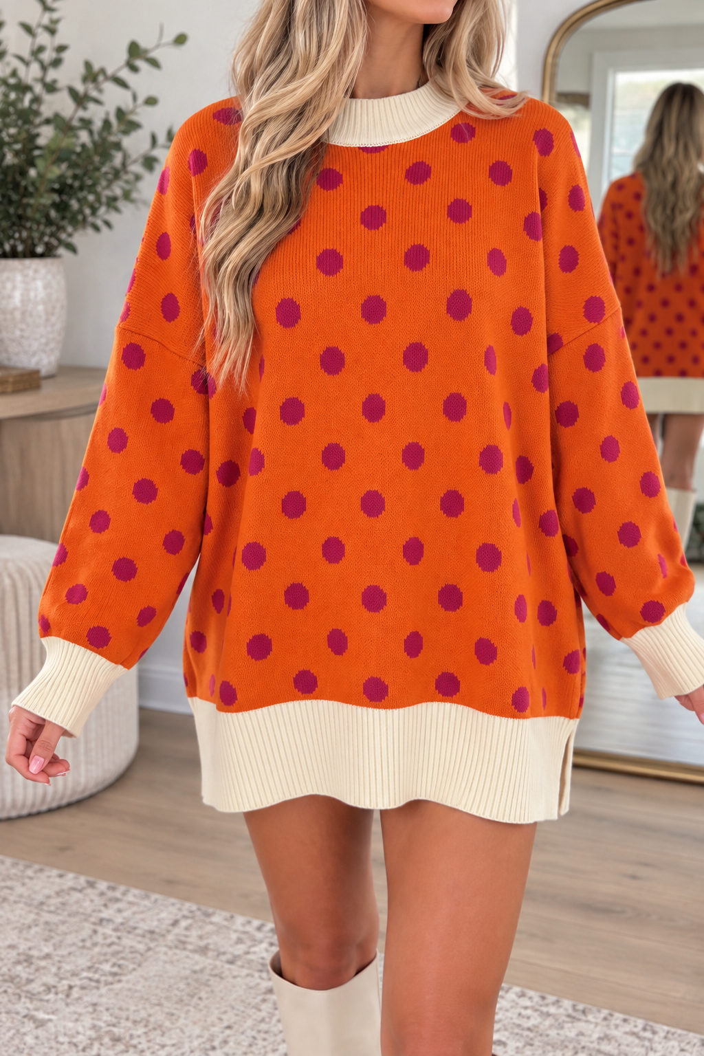 Green Polka Dot Ribbed Sweater WTW