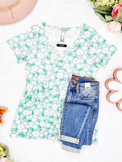 Sarah Ruffle Short Sleeve - Green Floral