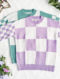 Checkered Pullover Sweater - Lavender