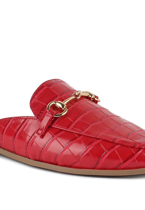 BEGONIA BUCKLED FAUX LEATHER CROC MULES