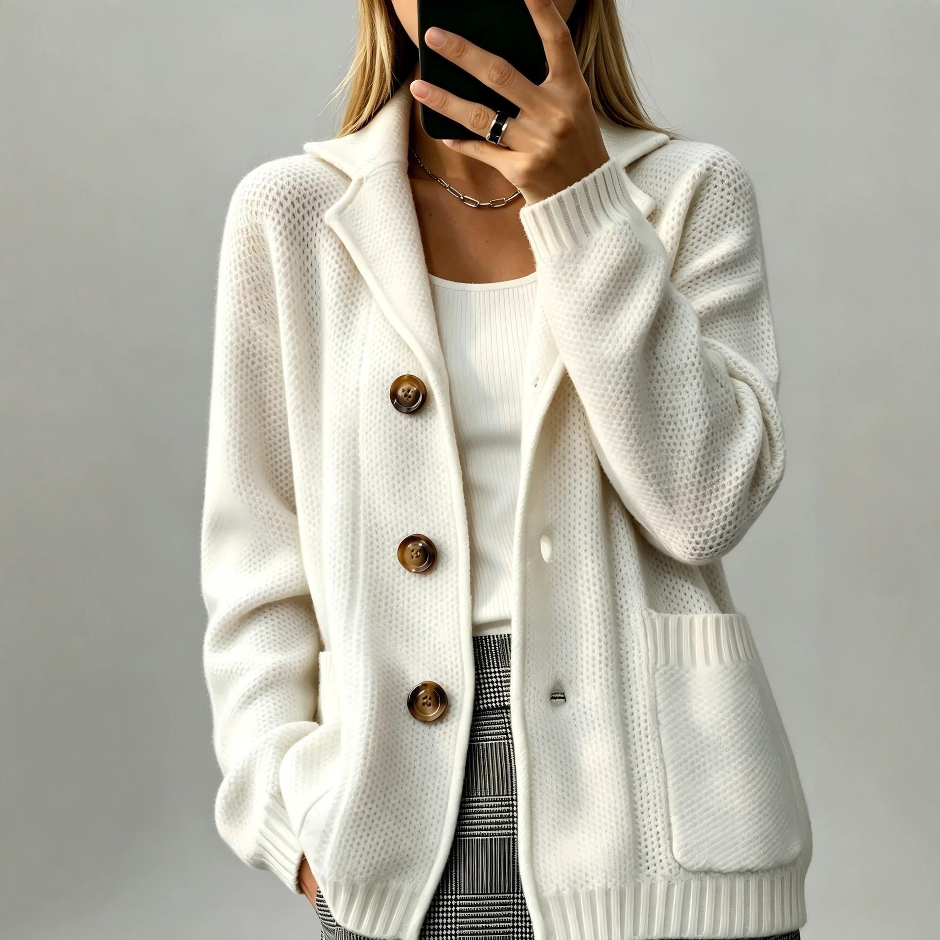 Women's Suit-Collar Thickened Knit Cardigan Coat
