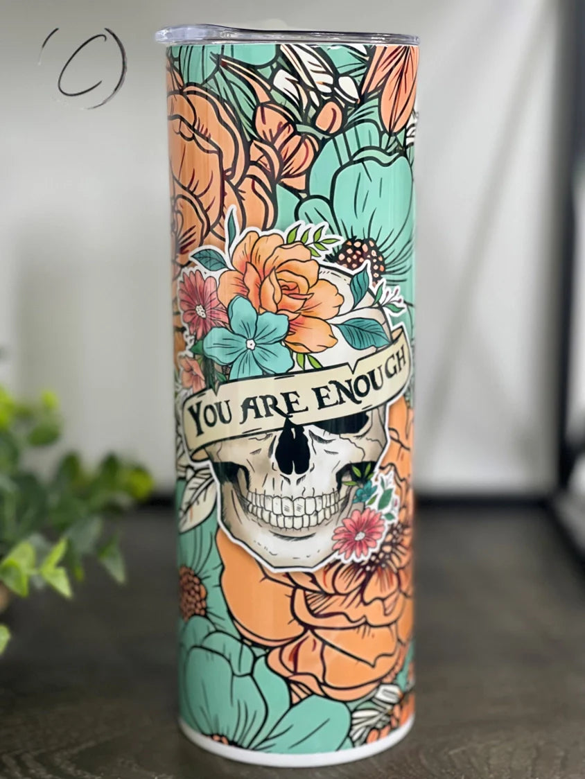 PREORDER: You are Enough Floral Skull Skinny Tumbler
