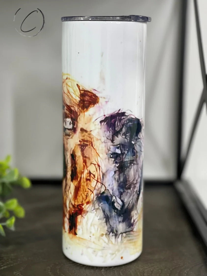 PREORDER: Watercolor Highland Cow Skinny Tumbler